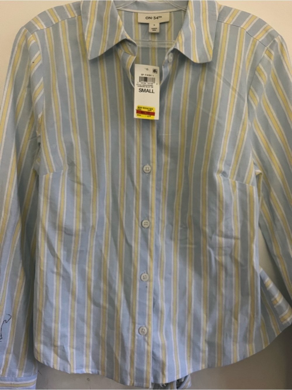 Small Women’s Blue & Yellow Stripe Button-Up Shirt With a Cropped Back